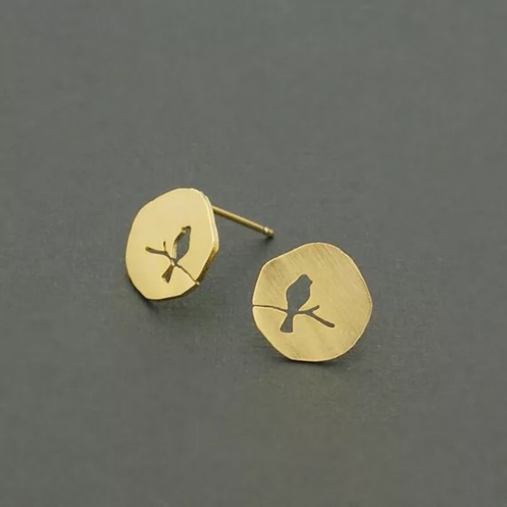 Brushed Gold Bird on a Wire Studs